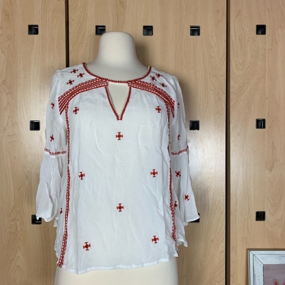 ANTHROPOLOGIE adena embroidered boho chiffon top - Picture 2 of 5